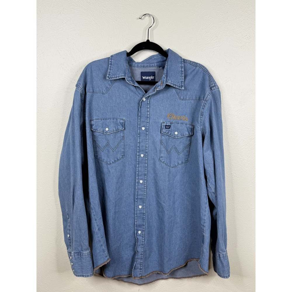 Wrangler Denim Shirt Mens XL Blue Pearl Snap Western Andrew's Distributing Beer
